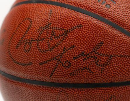 OBAMA, LEBRON, KOBE, CARMELO & MAGIC AUTOGRAPHED PICK-UP GAME BASKETBALL
